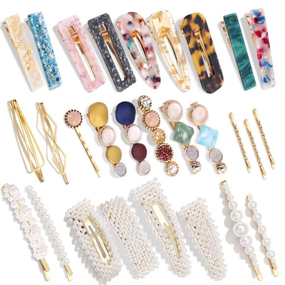 Accessories - 28 PCS Hingwah Pearls and Acrylic Resin Hair Clips, Handmade Hair Barret…